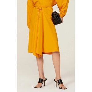 TOME Collective Yellow Orange Tie Front Back Zip Midi Skirt Women's Size 14